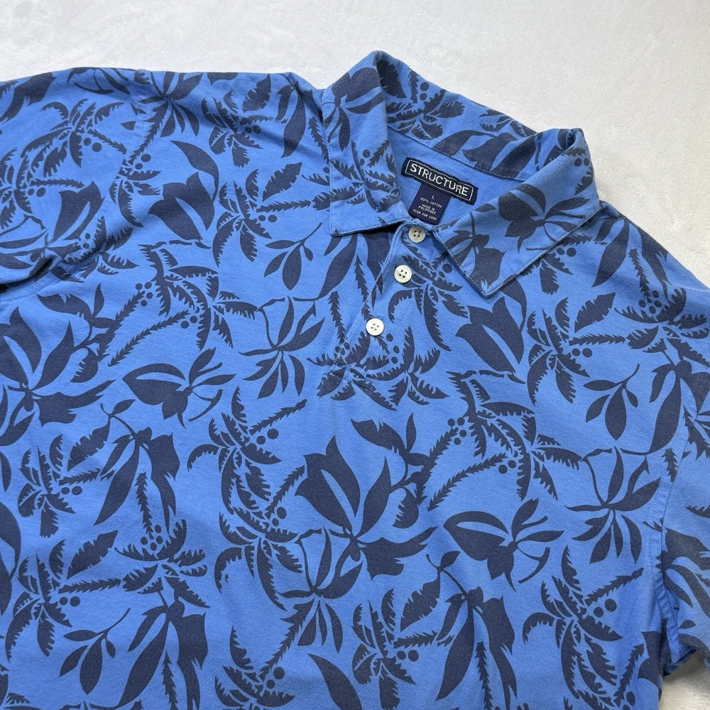 Structure Hawaiian Polo Shirt Mens‎ L Blue Floral AOP Y2K Resort